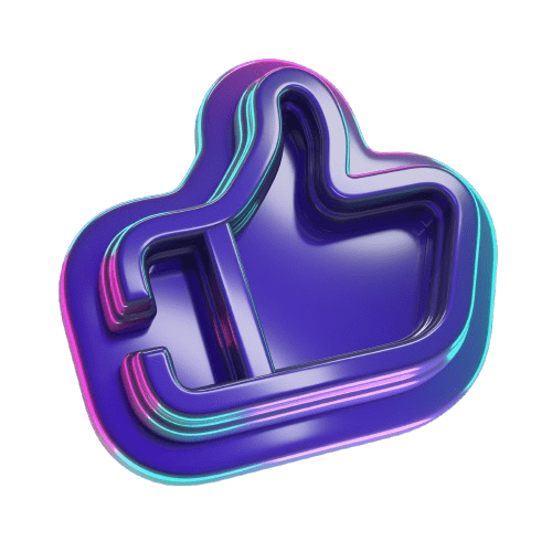 Ett lila tumme upp med blå och lila mönster, kopplad till Zavios marknadsföringstjänst